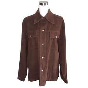 VINTAGE 60s 70s Sportswear Sears Mens Brown Faux Suede Shacket Shirt Jacket Med